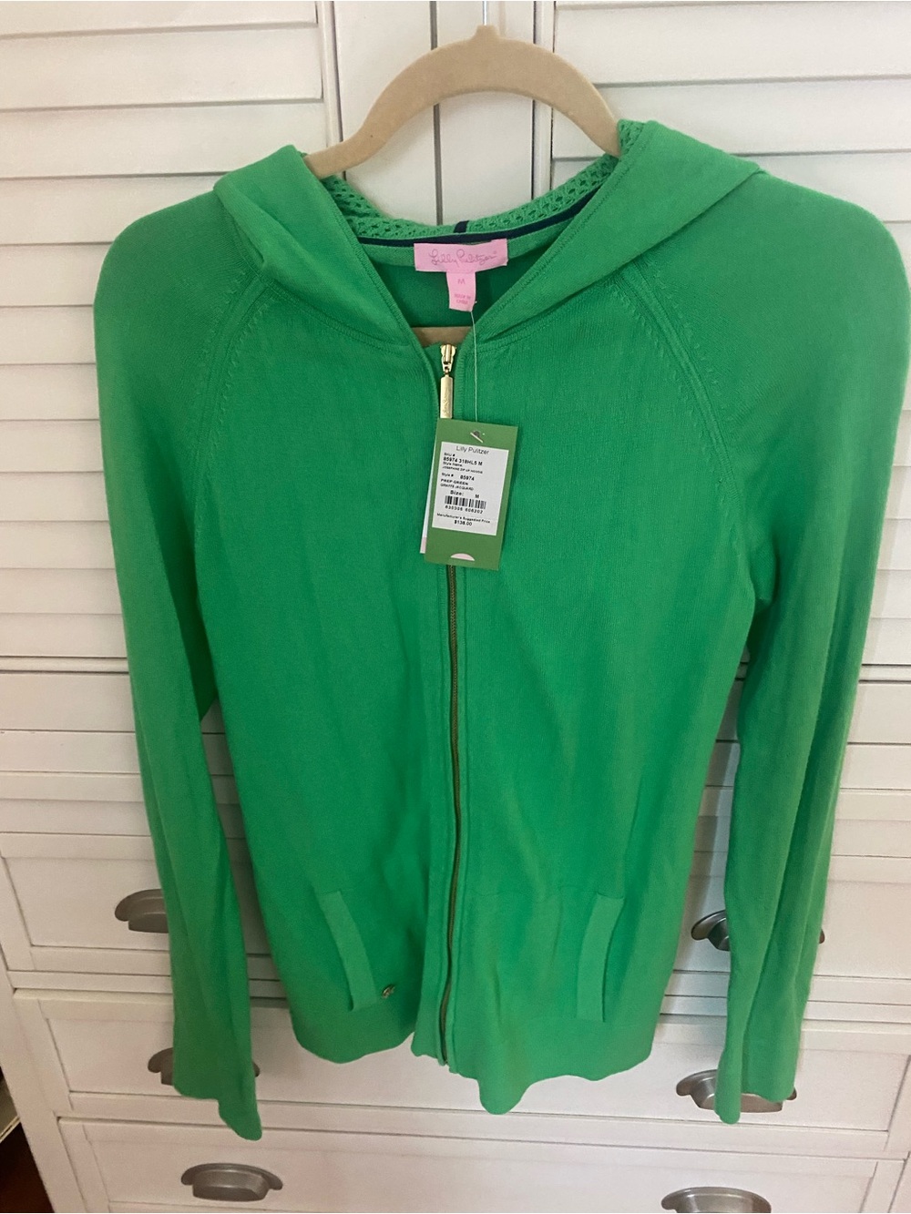 Lilly Pulitzer Kelly Green Zip Hoodie with Gold Zipper